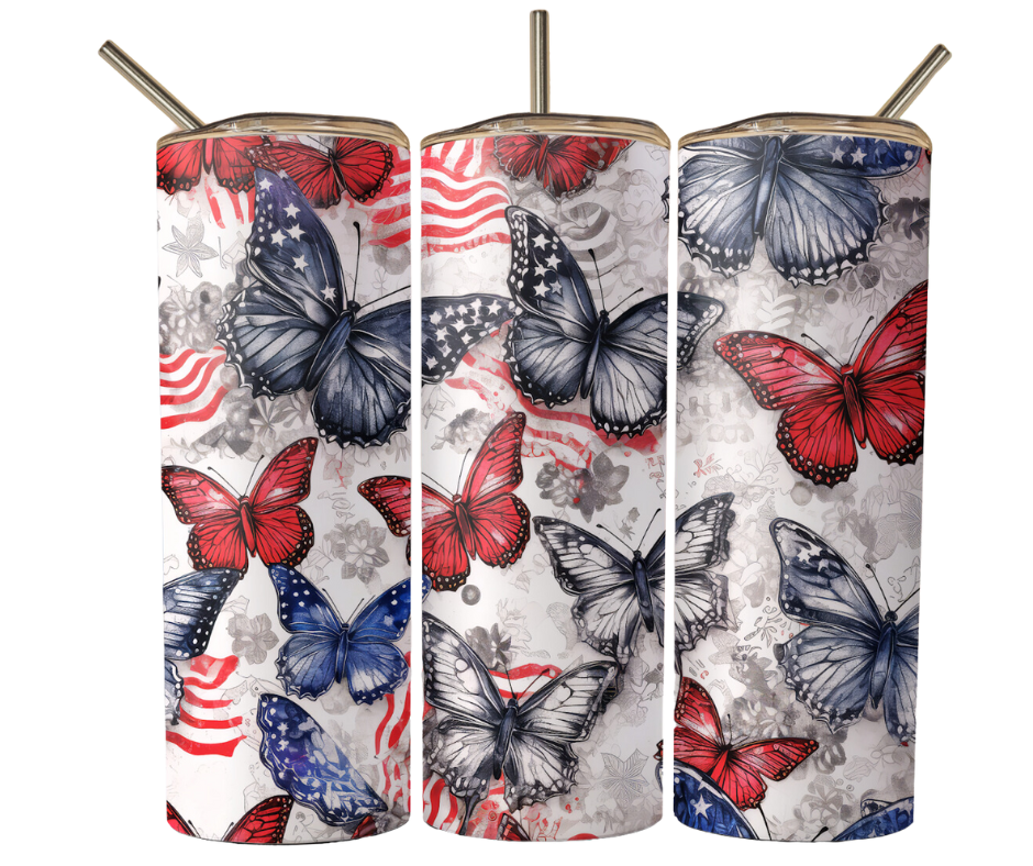 Patriotic Butterflies Sublimation Tumbler