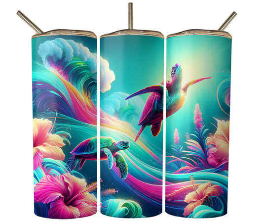 Hibiscus Sea Turtle Waves Sublimation Tumbler