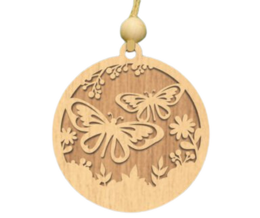 Laser Cut Wood Ornament Butterfly Meadow