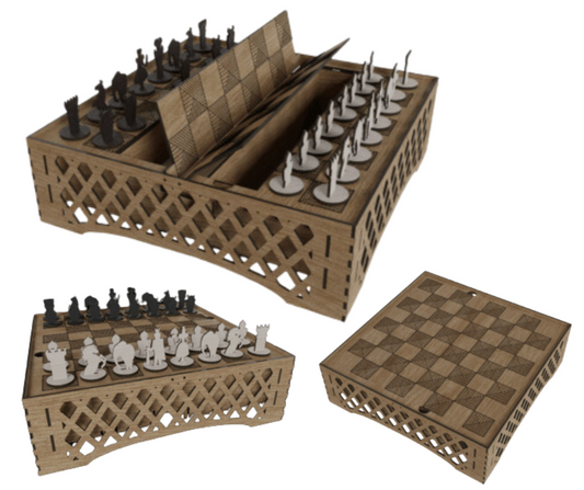 Laser Cut Wood Chess Board Set + Pieces