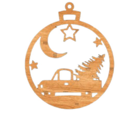 Laser Cut Wood Ornament Christmas Tree Truck