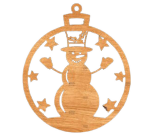 Laser Cut Wood Ornament Happy Snowman