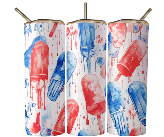 Watercolor Patriotic Popsicles Sublimation Tumbler