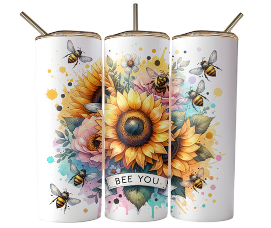 Bee You Sunflower Watercolor Sublimation Tumbler