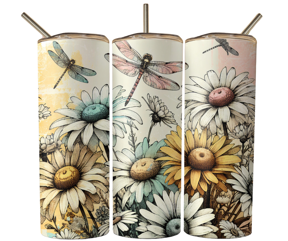 Dragonfly Daisies Sublimation Tumbler