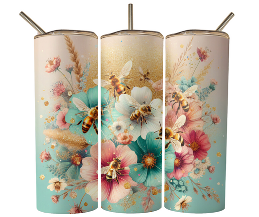 Bees in Boho Flowers Sublimation Tumbler