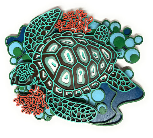 Laser Cut Wood 8 Layered Sea Turtle