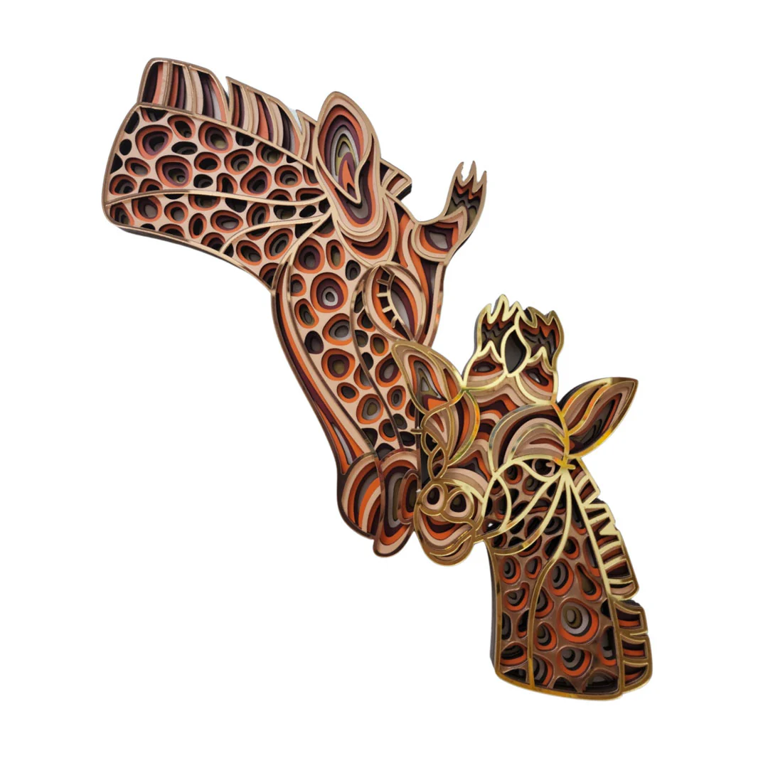 Laser Cut Multi-Layered Giraffe Mom And Baby Mandala