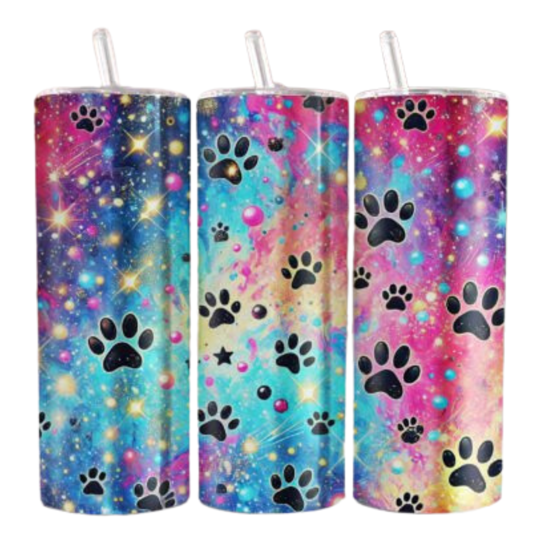 Paw Print Rainbow Lights Sublimation Tumbler