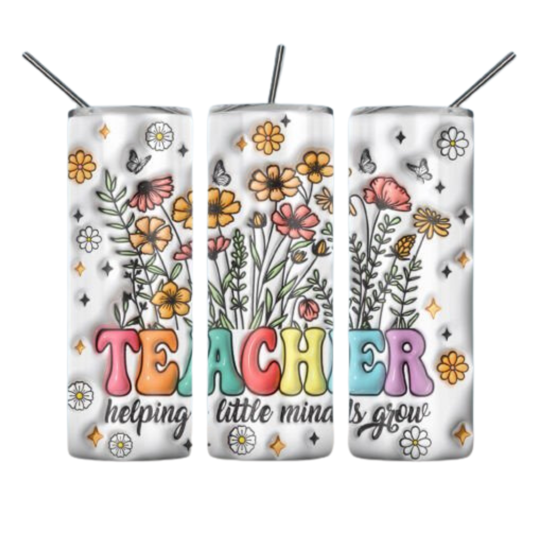 3D Teacher Flowers Sublimation Tumbler