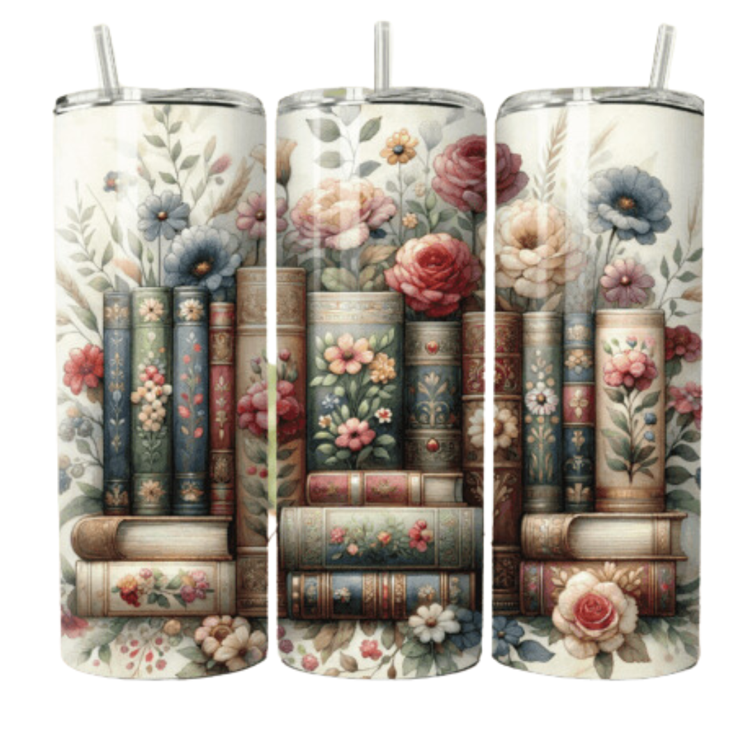 Vintage Floral Books Sublimation Tumbler