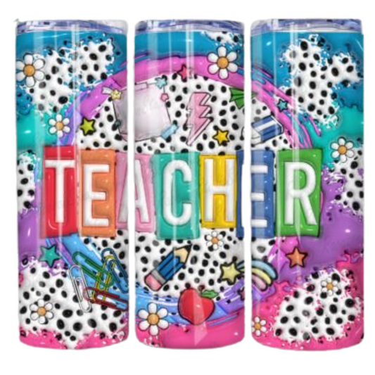 3D Teacher Letter Rainbow Sublimation Tumbler