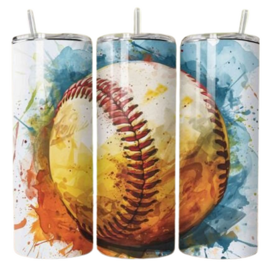 Softball Watercolor Sublimation Tumbler