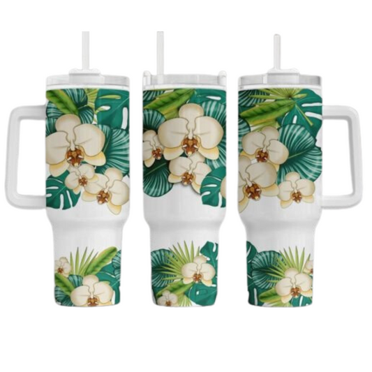 White Orchids Sublimation Tumbler