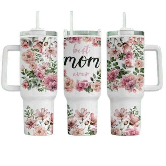 Best Mom Ever Pink Floral Sublimation Tumbler