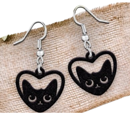 Peeking Cat Heart Earrings