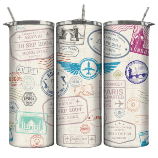 Passport Stamps Sublimation Tumbler