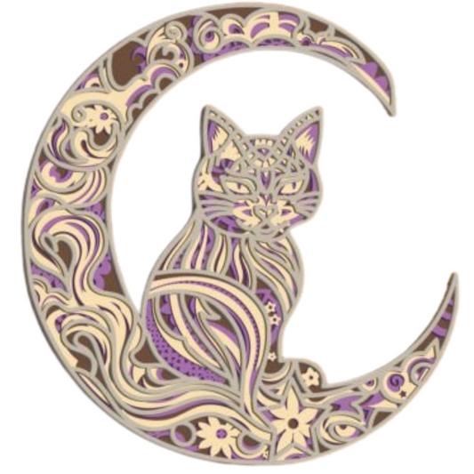 Laser Cut Cat Crescent Moon