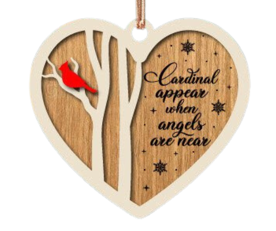 Wood Ornament Cardinal Heart