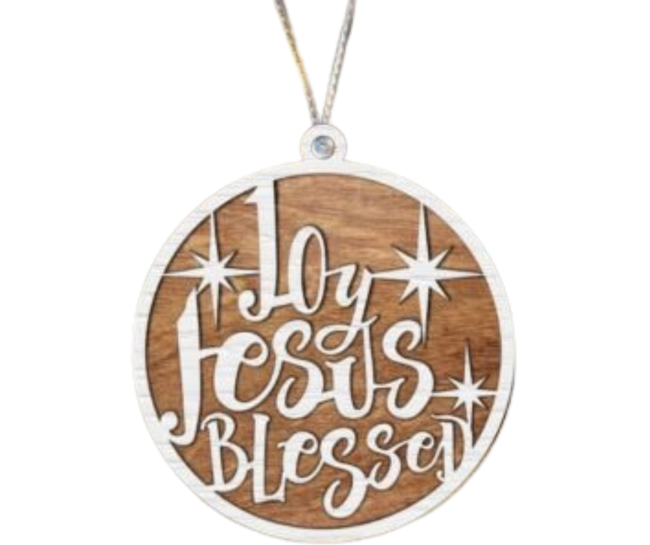 Wood Ornament Joy Jesus Blessed