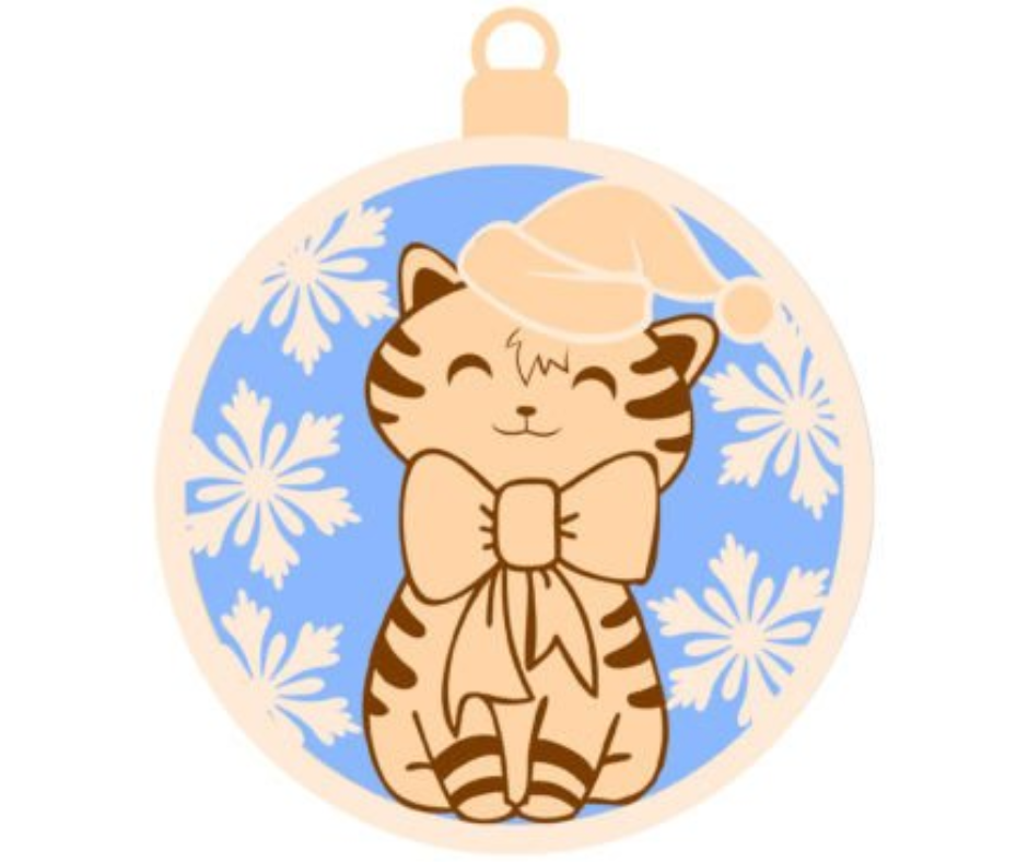 Wood Ornament Christmas Cat