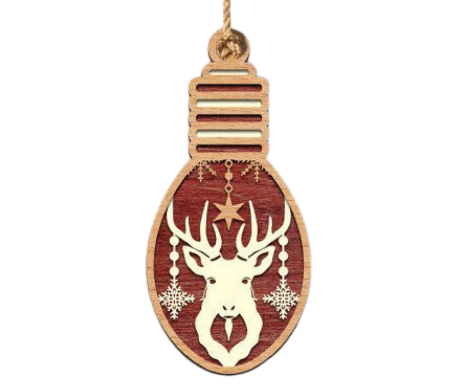 Wood Ornament Reindeer Bulb