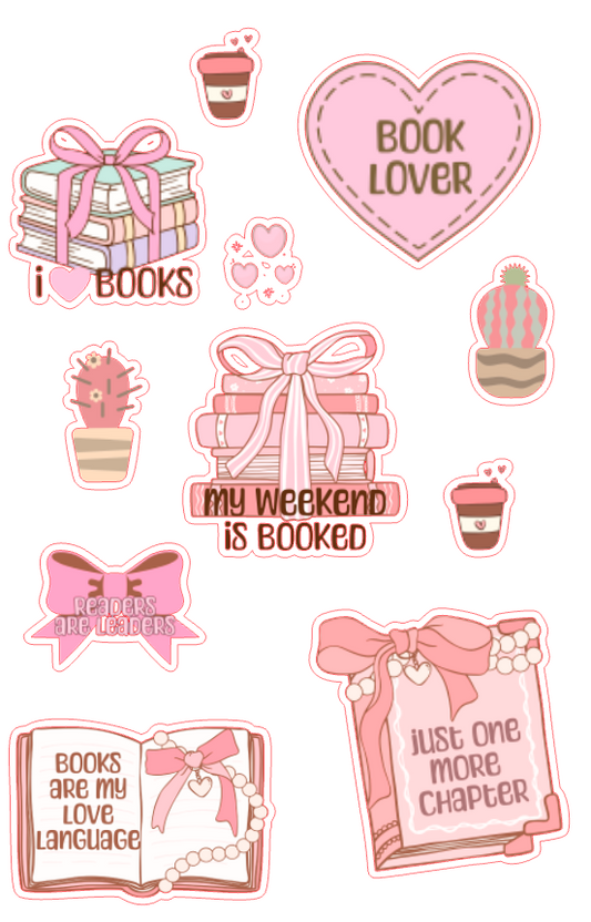 Sticker Sheet - Book Lover - Pink 'n Brown