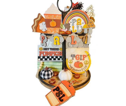 Groovy Fall Pumpkins Tiered Tray Set