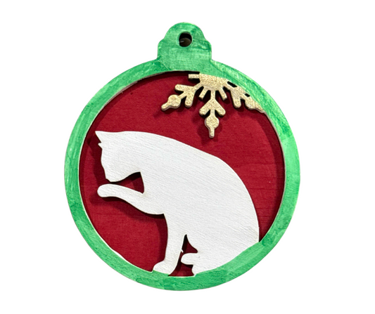 Wood Ornament Cat Silhouette Round