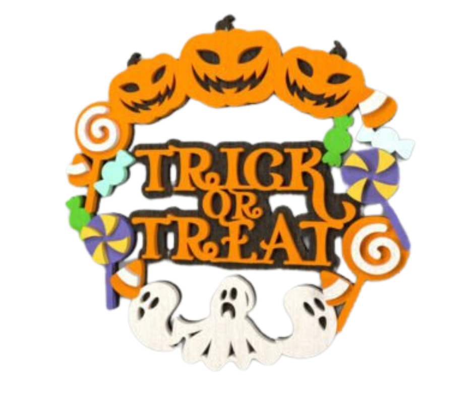 Laser Cut Trick or Treat Wreath Sign