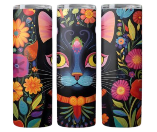 Folk Art Cat Sublimation Tumbler