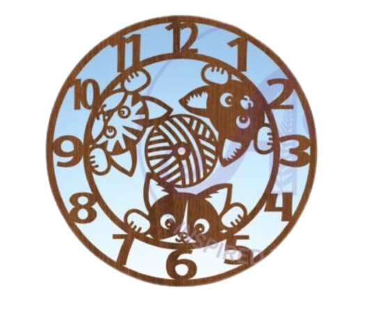 Laser Cut Clock Three Cats