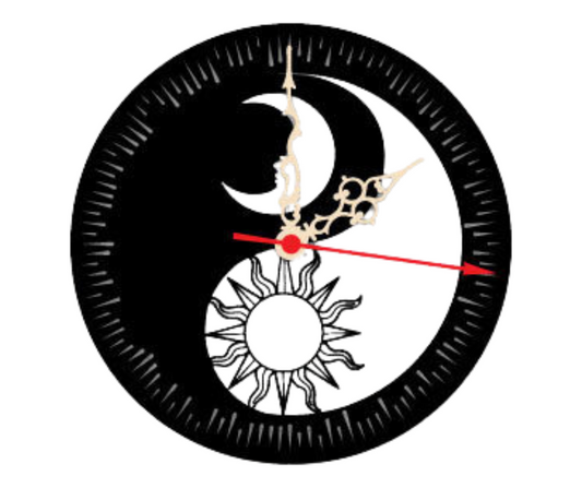 Laser Cut Clock Sun and Moon Yin Yang