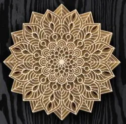 Laser Cut Multi-Layered Snowflake of Sun Mandala