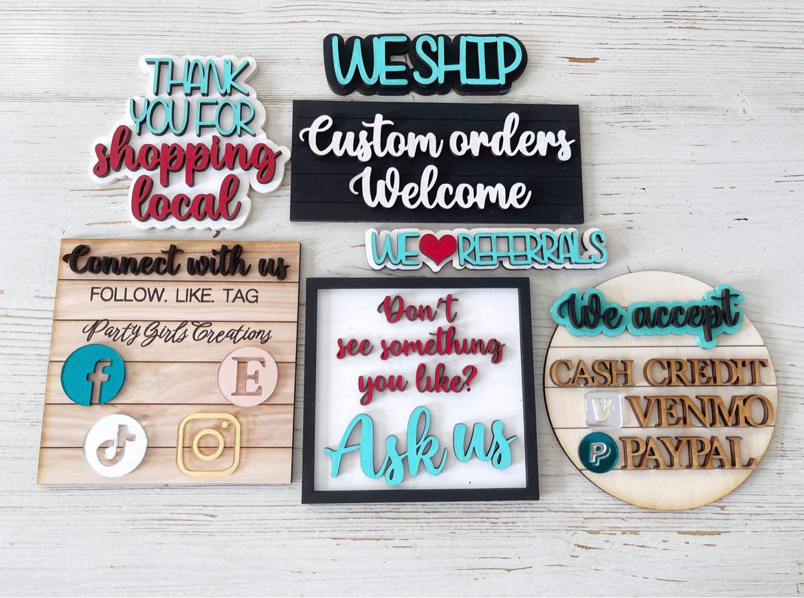 Vendor Booth Signs Tiered Tray Set